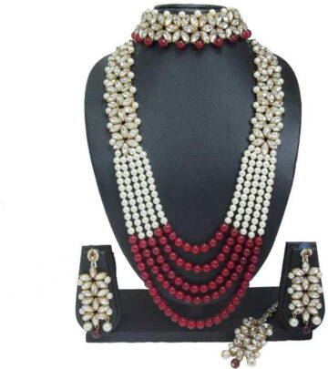 Shimti Alloy Gold-plated Maroon, White Jewellery Set – White