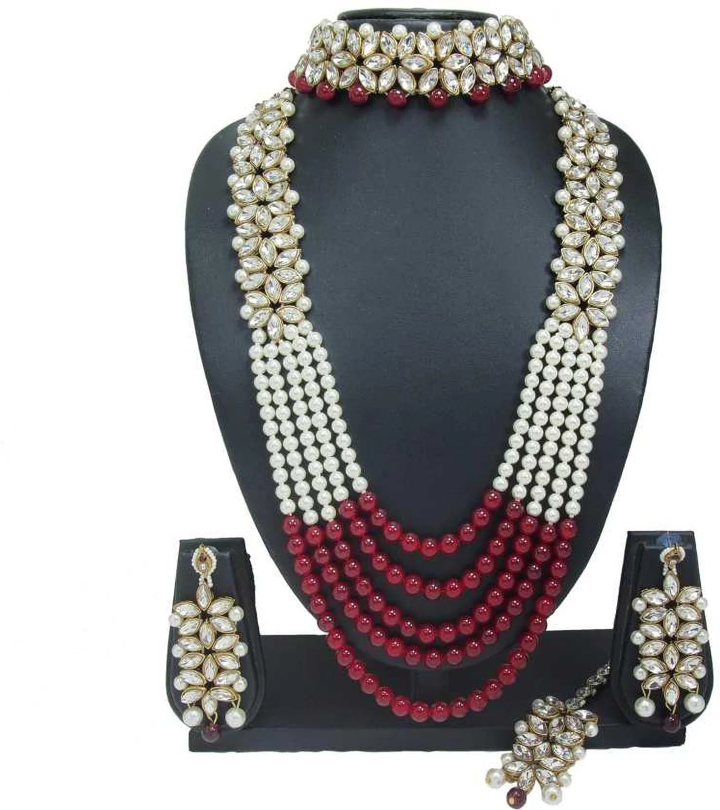 Shimti Alloy Gold-plated Maroon, White Jewellery Set – White