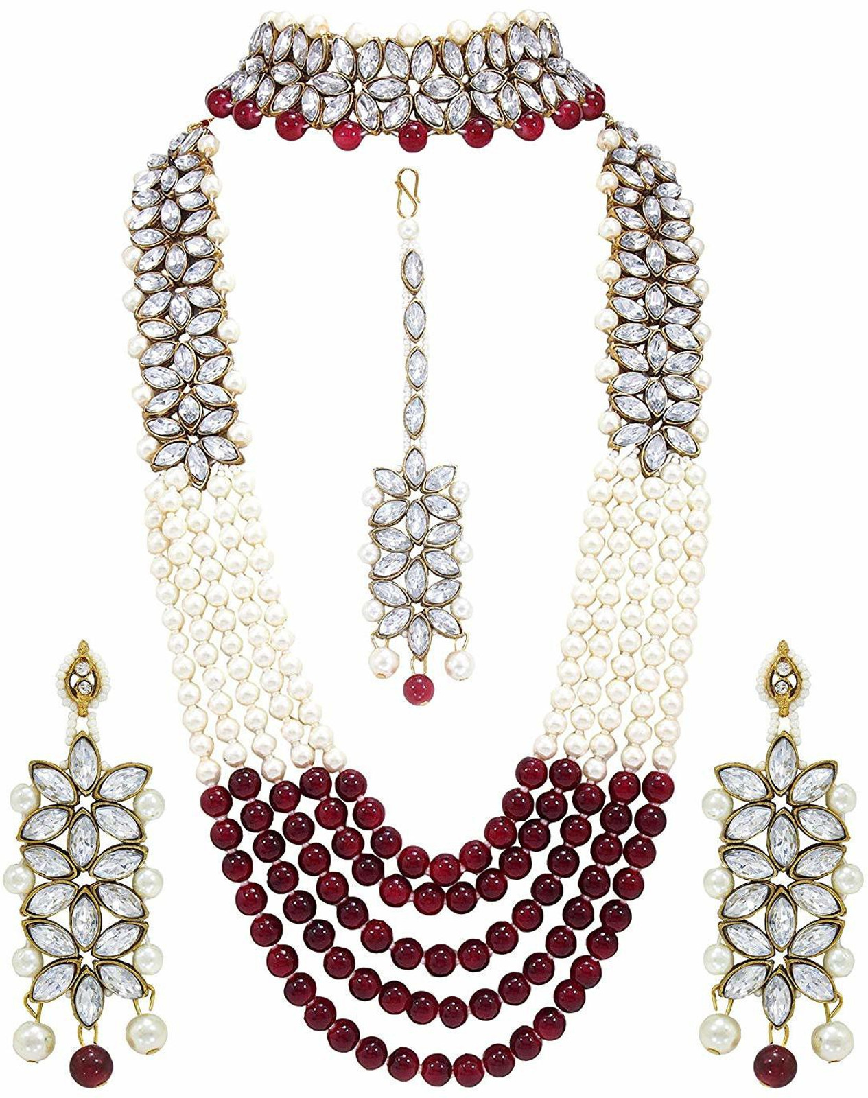 Shimti Alloy Gold-plated Maroon, White Jewellery Set – White – view 2