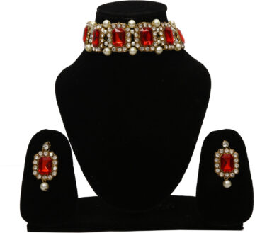 Shimti Alloy Gold-plated Red, Gold Jewellery Set – Red