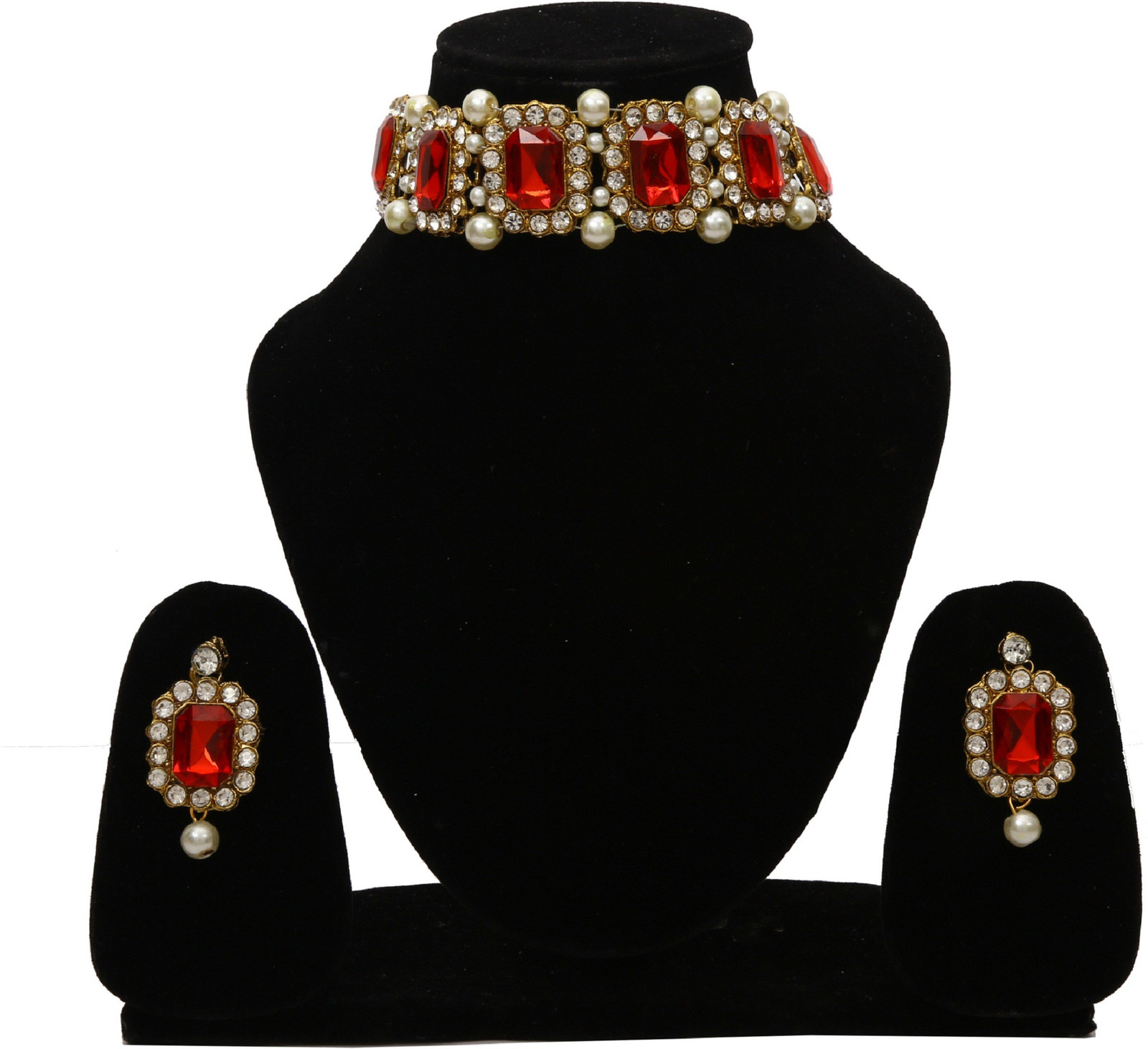 Shimti Alloy Gold-plated Red, Gold Jewellery Set – Red