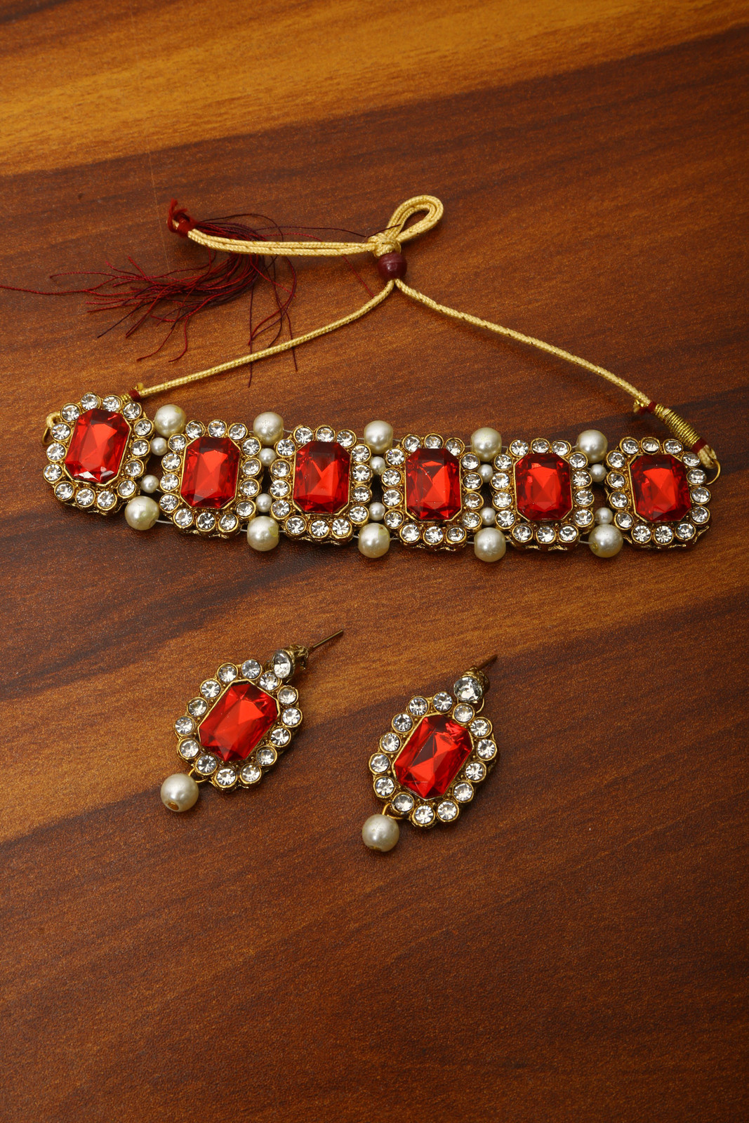Shimti Alloy Gold-plated Red, Gold Jewellery Set – Red – view 2