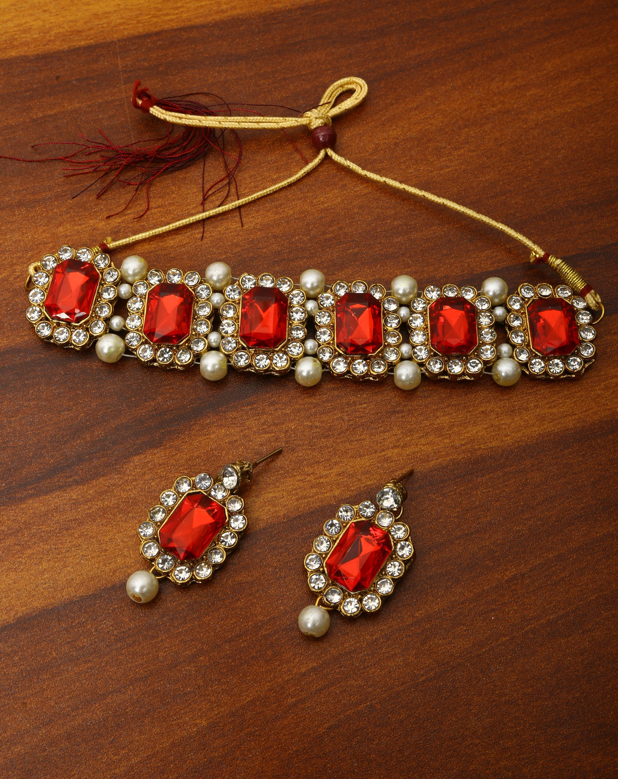 Shimti Alloy Gold-plated Red, Gold Jewellery Set – Red – view 4