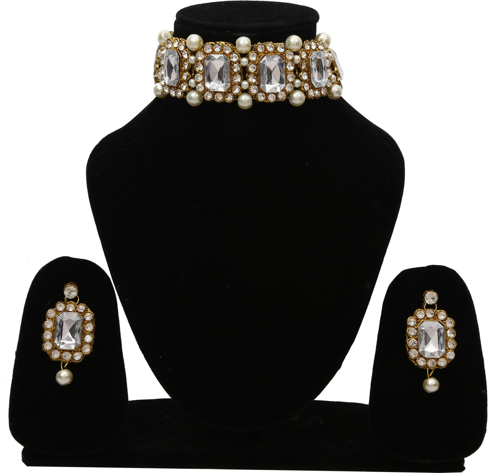 Shimti Alloy Gold-plated White, Gold Jewellery Set (Pack of 1) – White