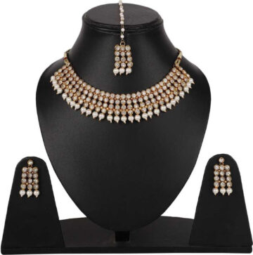 Shimti Alloy Gold-plated White, Gold Jewellery Set (Pack of 1) – White