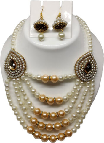 Shimti Alloy Gold, White, Brown Jewellery Set (Pack of 1) – Brown