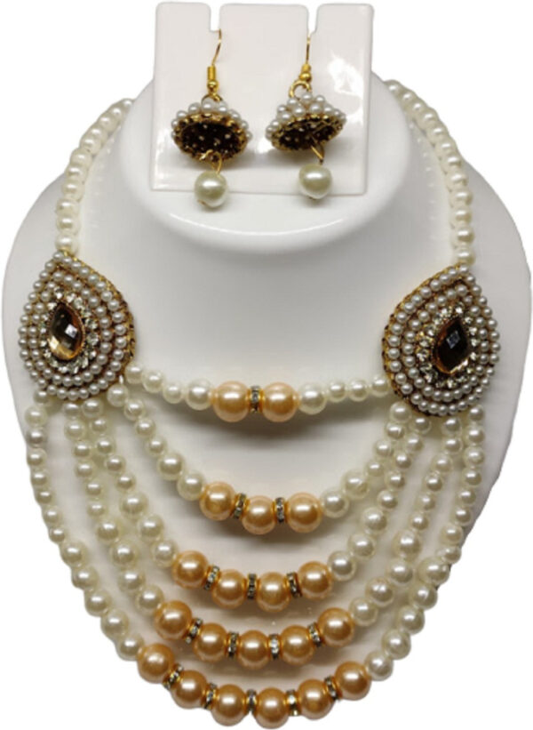 Shimti Alloy Gold, White, Brown Jewellery Set (Pack of 1) – Brown