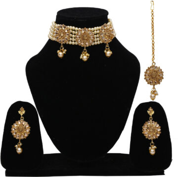 Shimti Alloy Gold, White Jewellery Set (Pack of 1) – Gold