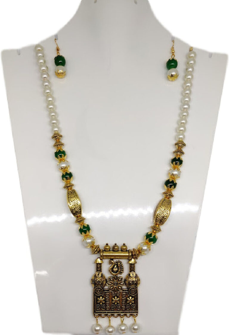 Shimti Alloy Green, White, Gold Jewellery Set (Pack of 1) – Gold