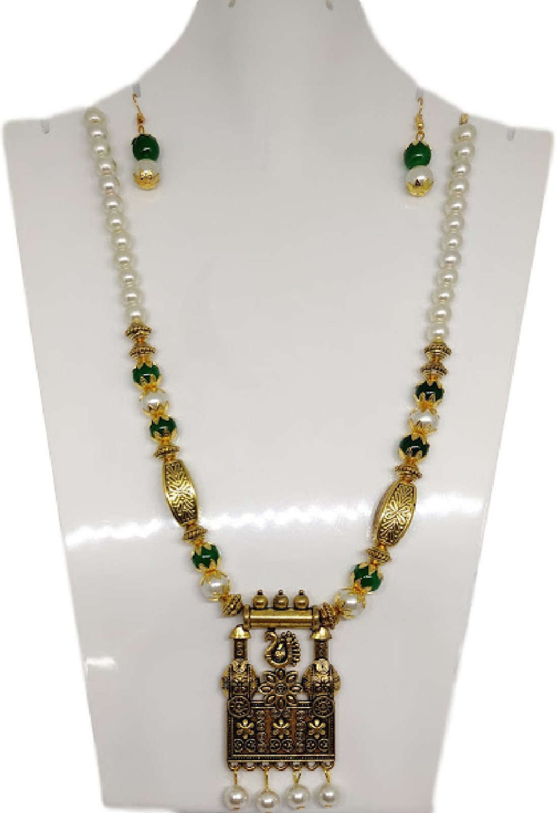 Shimti Alloy Green, White, Gold Jewellery Set (Pack of 1) – Gold
