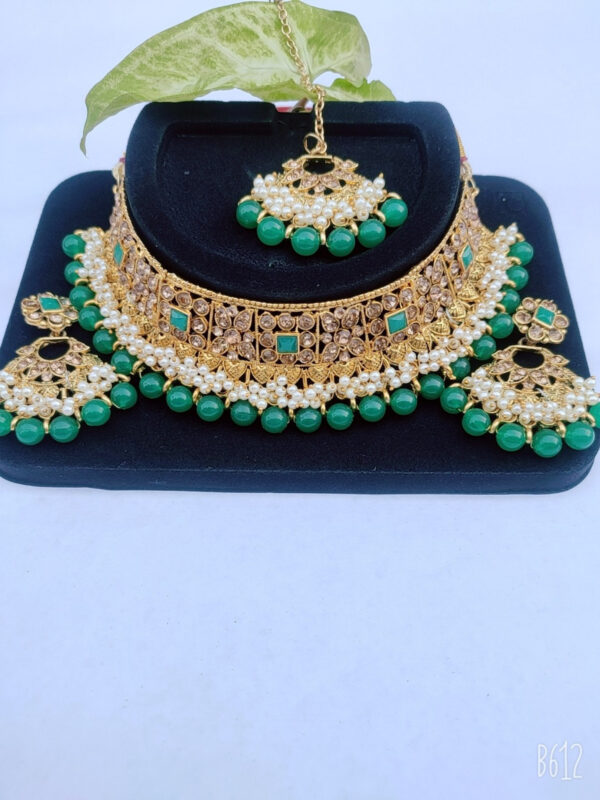 Shimti Alloy Jewel Set (Green, White) – Green, White