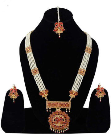 Shimti Alloy Red, Gold, White Jewellery Set – White