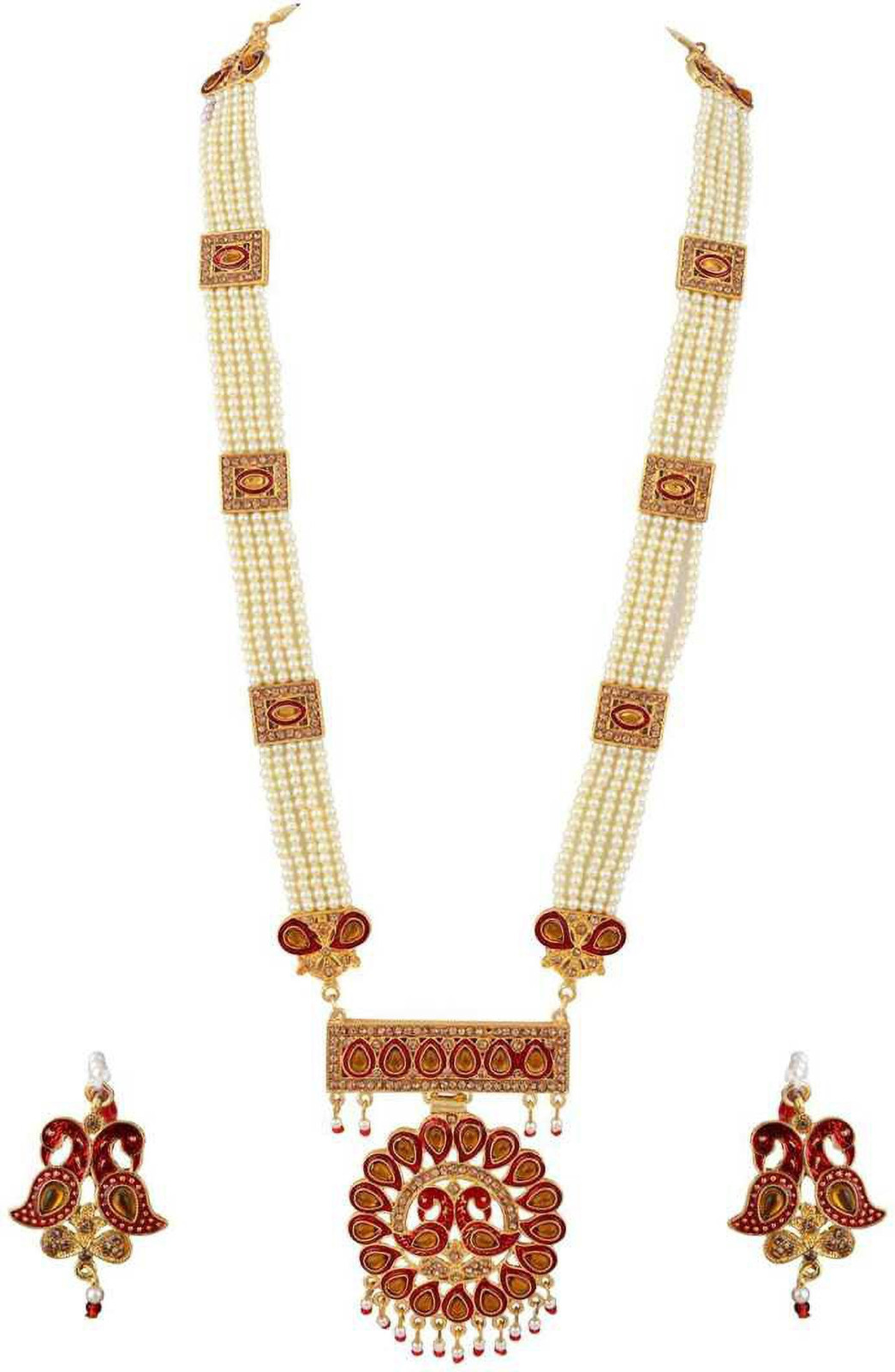 Shimti Alloy Red, Gold, White Jewellery Set – White – view 3