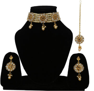Shimti Alloy White, Gold Jewellery Set – Gold & White