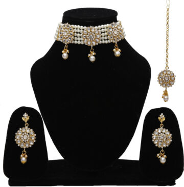 Shimti Alloy White, Gold Jewellery Set – White
