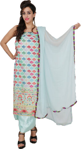 Shimti Chanderi Embellished Suit Fabric – Light Blue