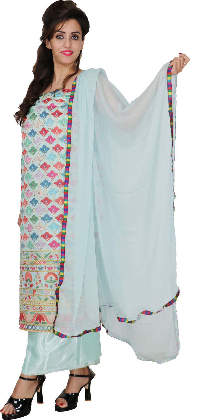 Shimti Chanderi Embellished Suit Fabric – Light Blue – view 4
