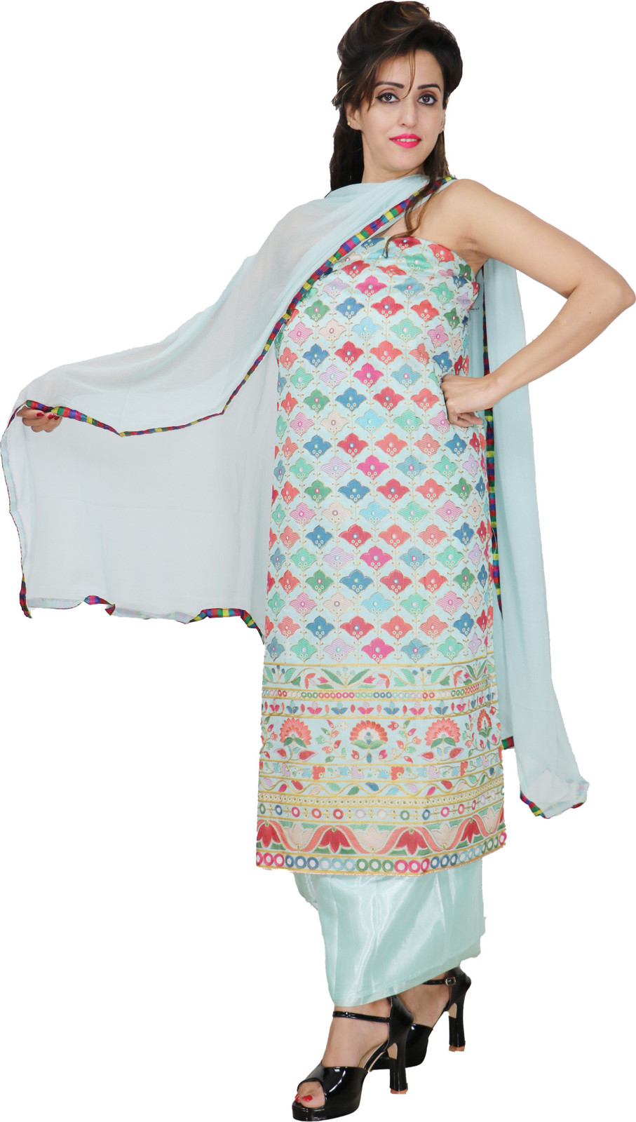 Shimti Chanderi Embellished Suit Fabric – Light Blue – view 5