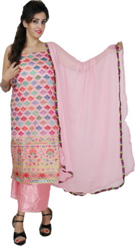 Shimti Chanderi Embellished Suit Fabric – Pink