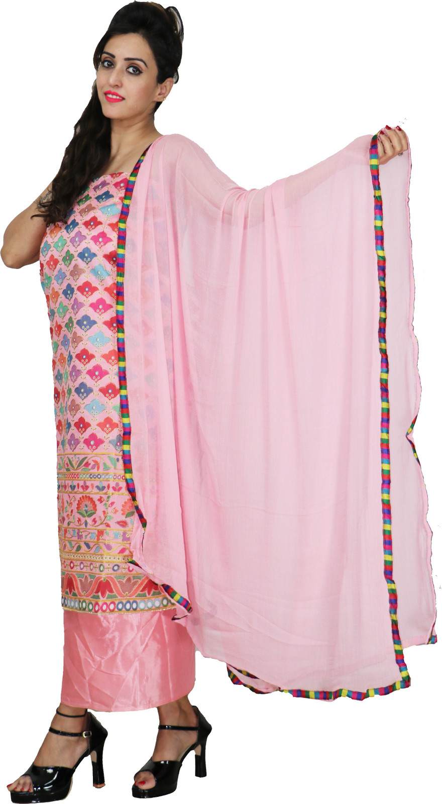 Shimti Chanderi Embellished Suit Fabric – Pink – view 4