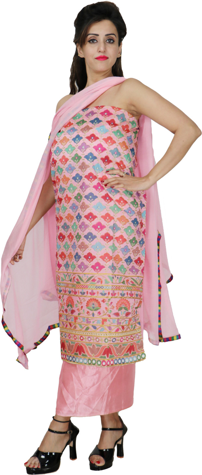 Shimti Chanderi Embellished Suit Fabric – Pink – view 5