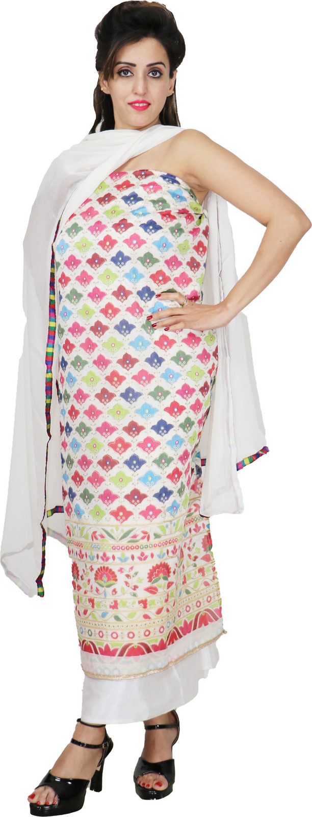 Shimti Chanderi Embellished Suit Fabric – White