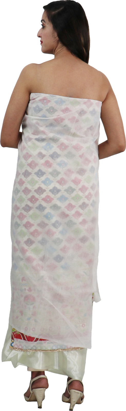 Shimti Chanderi Embellished Suit Fabric – White – view 2