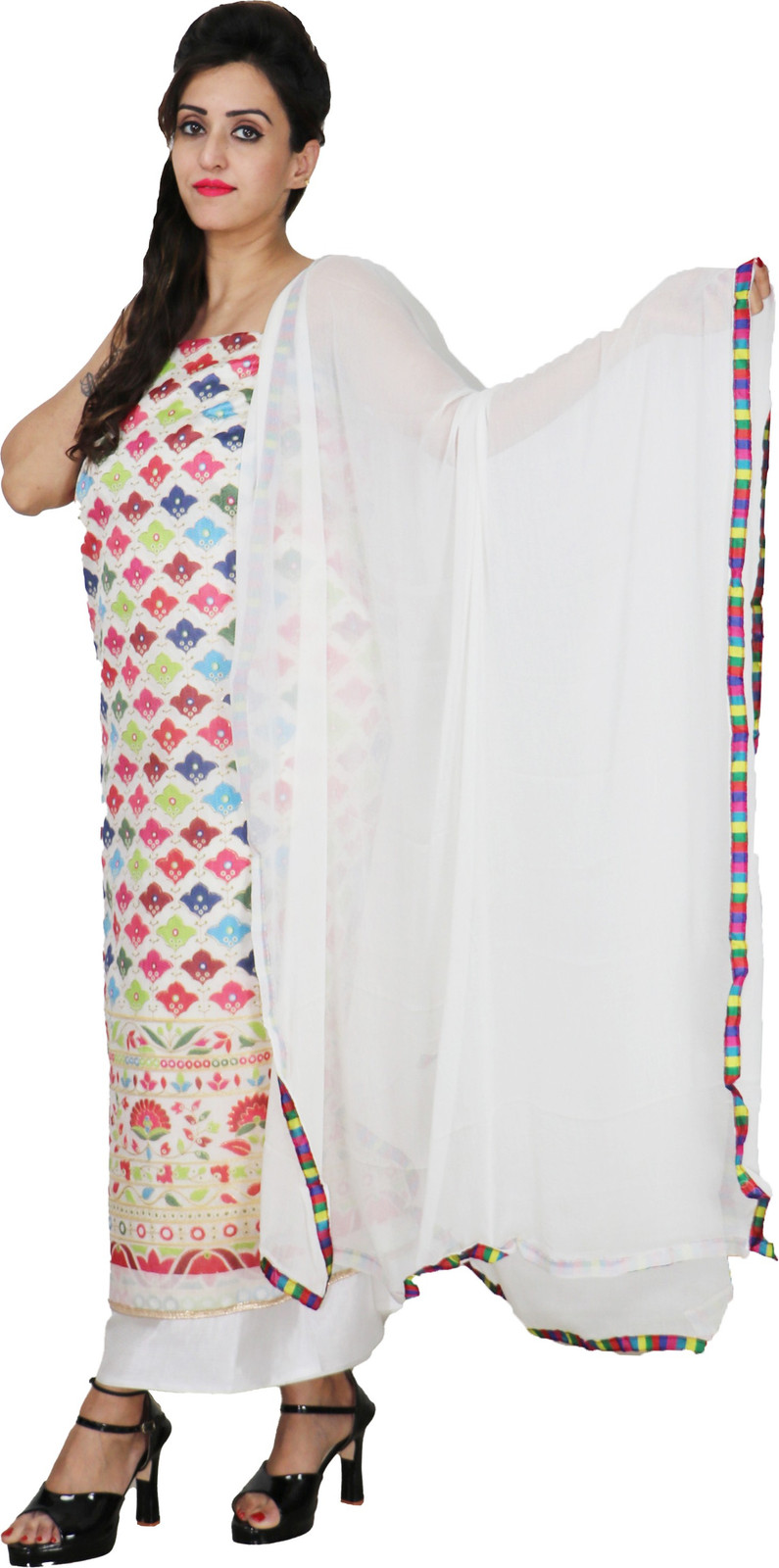 Shimti Chanderi Embellished Suit Fabric – White – view 4