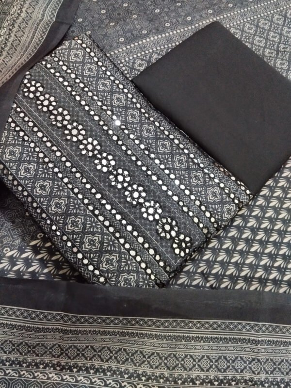 Shimti Chanderi Embroidered Salwar Suit Material () – Black