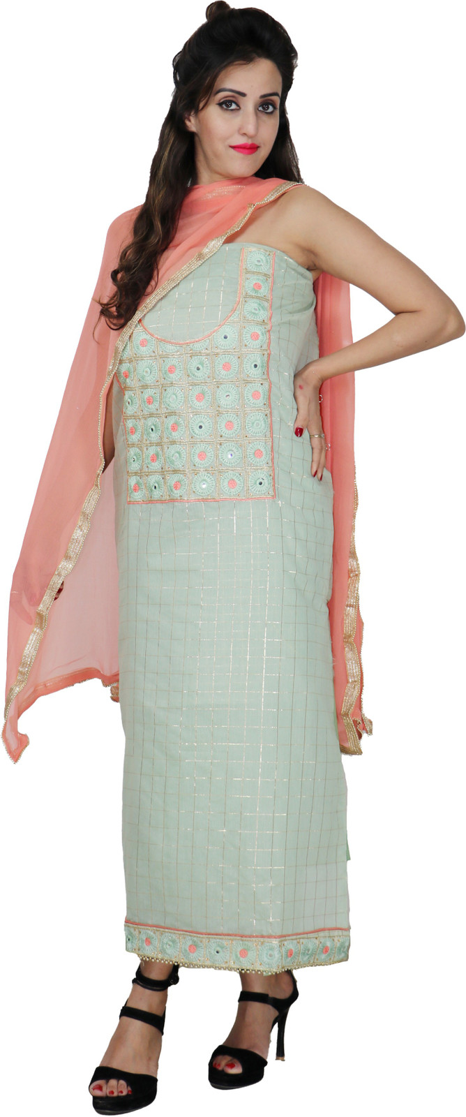 Shimti Chanderi Embroidered Suit Fabric – Green