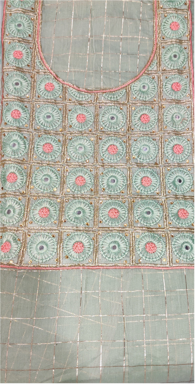 Shimti Chanderi Embroidered Suit Fabric – Green – view 3