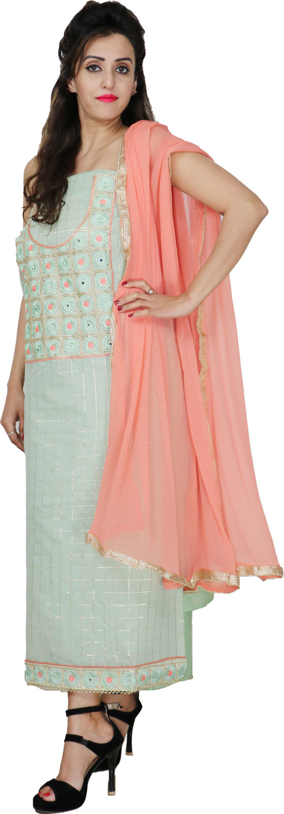 Shimti Chanderi Embroidered Suit Fabric – Green – view 4
