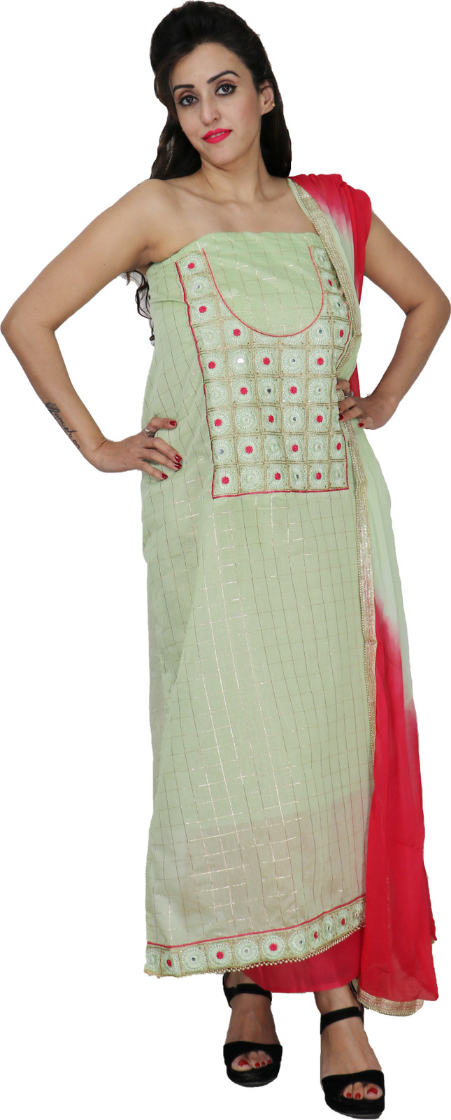 Shimti Chanderi Embroidered Suit Fabric – Light Green