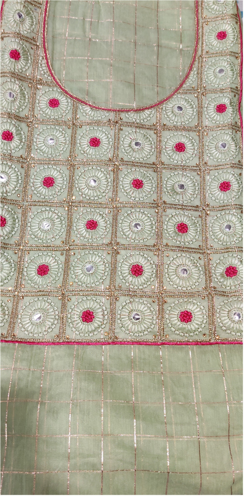 Shimti Chanderi Embroidered Suit Fabric – Light Green – view 3