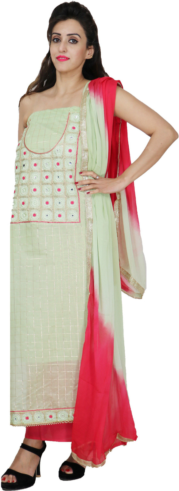 Shimti Chanderi Embroidered Suit Fabric – Light Green – view 4