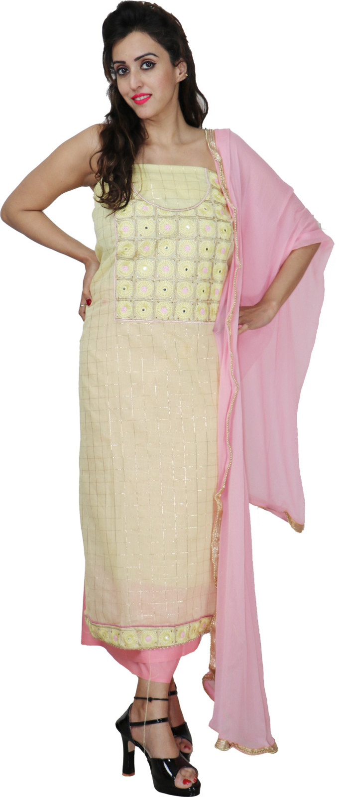 Shimti Chanderi Embroidered Suit Fabric – Light Yellow