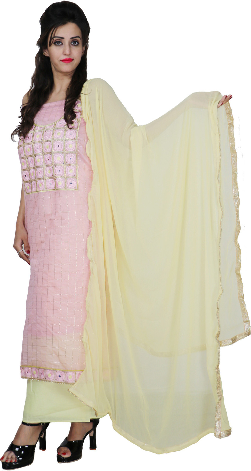 Shimti Chanderi Embroidered Suit Fabric () – Pink – view 3
