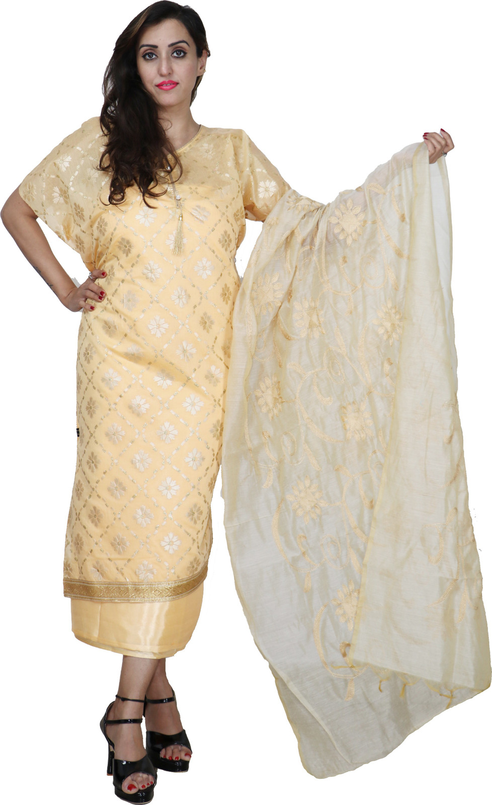 Shimti Chanderi Floral Print Suit Fabric () – Light Yellow