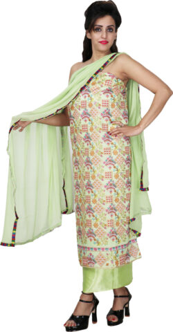 Shimti Chanderi Printed Suit Fabric – Light Green