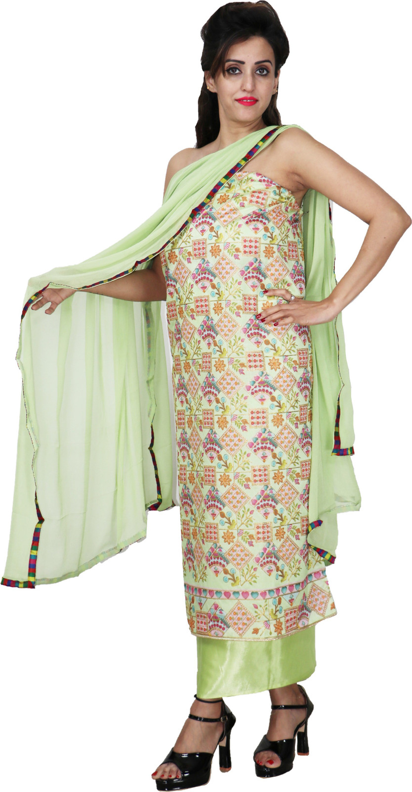 Shimti Chanderi Printed Suit Fabric – Light Green