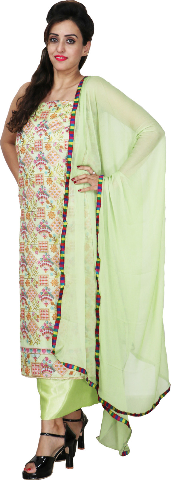 Shimti Chanderi Printed Suit Fabric – Light Green – view 3