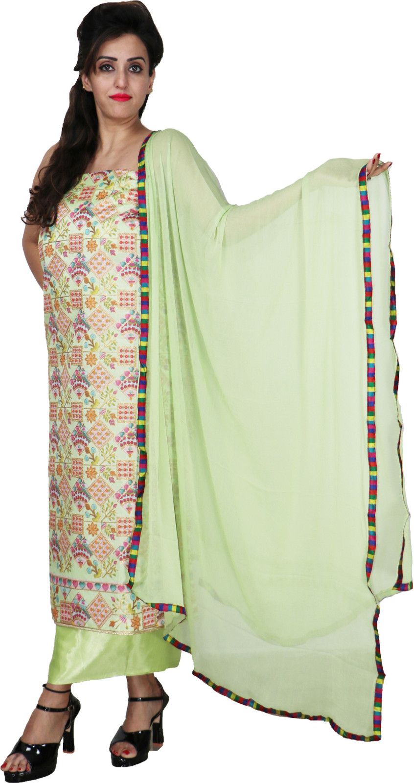 Shimti Chanderi Printed Suit Fabric – Light Green – view 4