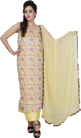Shimti Chanderi Printed Suit Fabric – Light Yellow