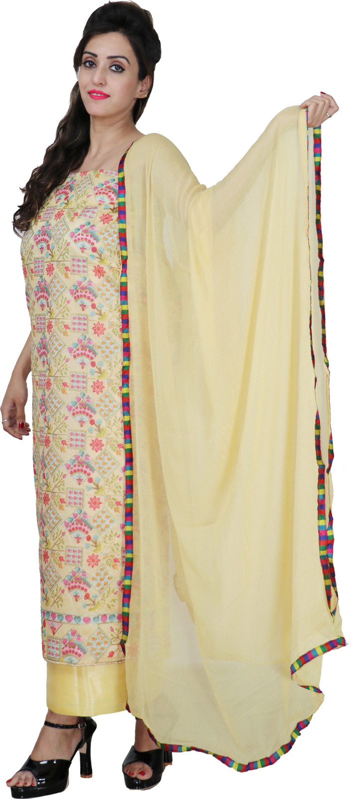 Shimti Chanderi Printed Suit Fabric – Light Yellow – view 3
