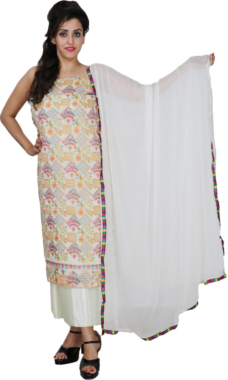 Shimti Chanderi Printed Suit Fabric () – White