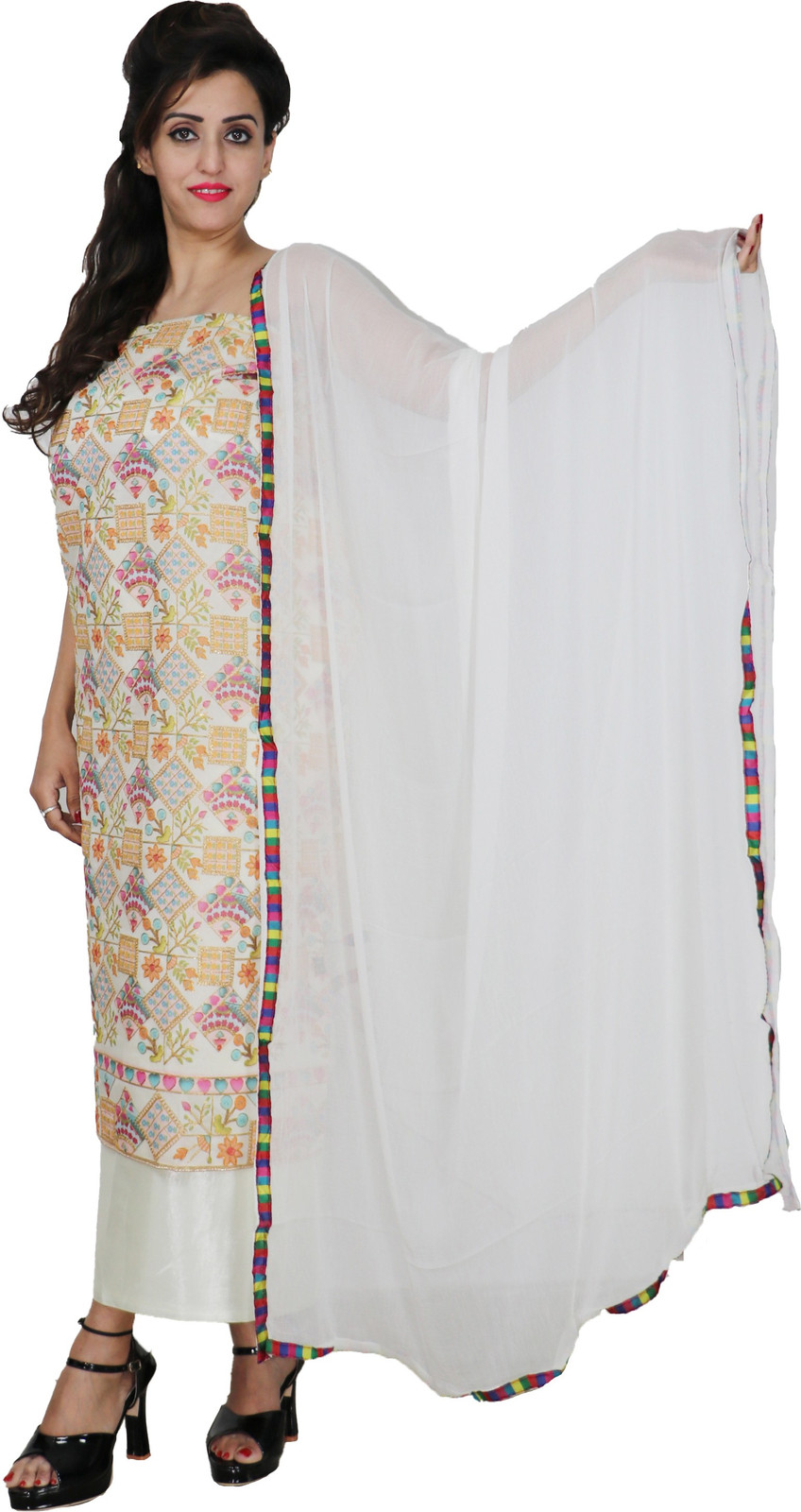 Shimti Chanderi Printed Suit Fabric () – White – view 3
