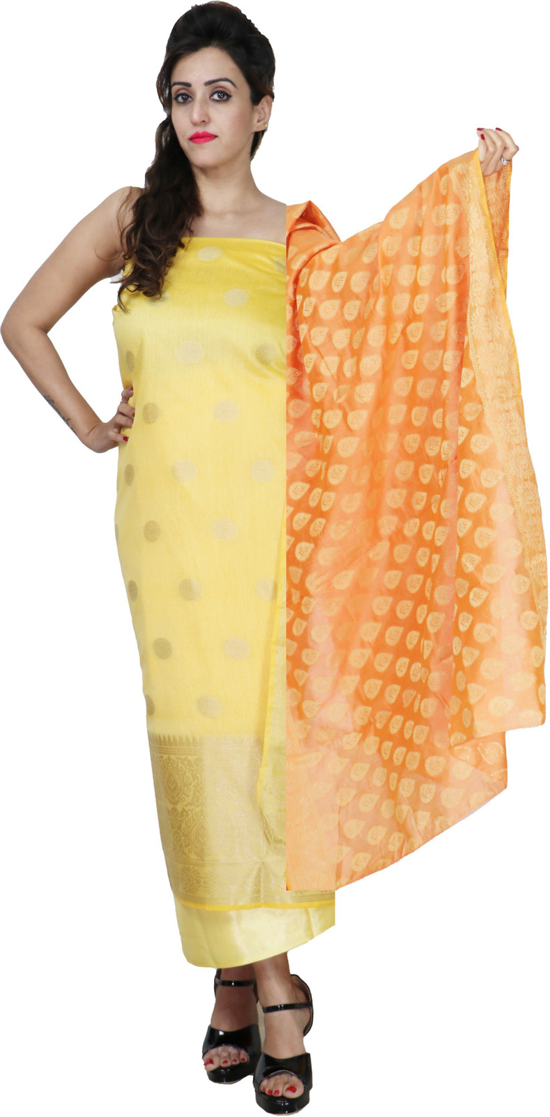 Shimti Chanderi Self Design Salwar Suit Material () – Yellow