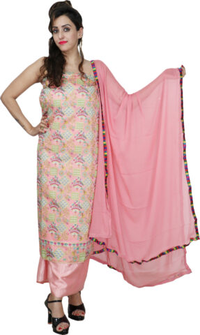 Shimti Chanderi Solid, Printed Suit Fabric () – Pink