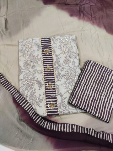 Shimti Cotton Blend Embellished, Printed Salwar Suit Material () – Wine