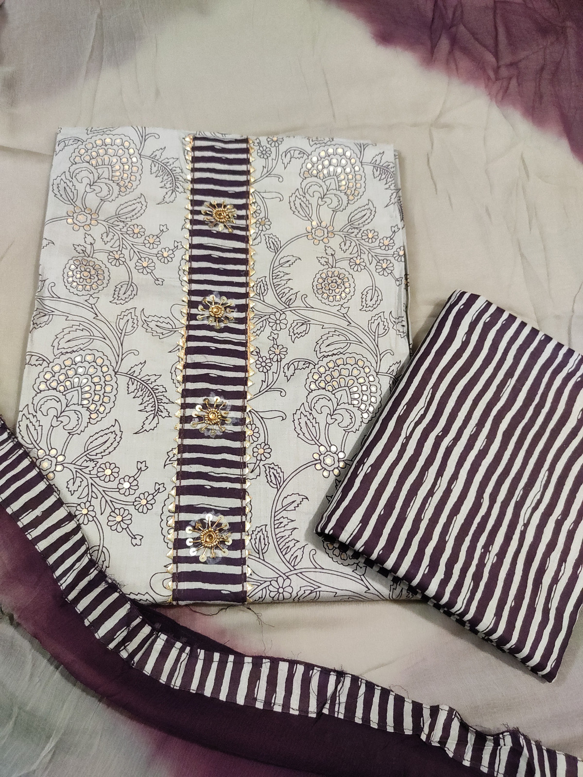 Shimti Cotton Blend Embellished, Printed Salwar Suit Material () – Wine – view 2